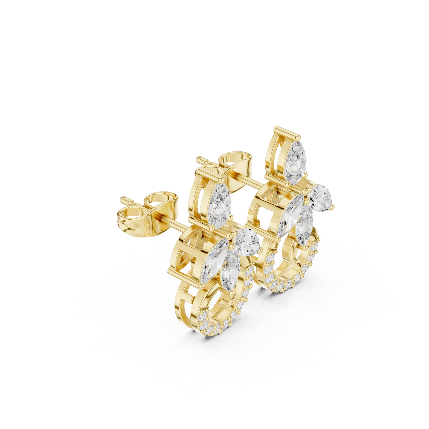 Pair Shot: Pear Cut Diamond Earrings with Halo Setting in 14k Yellow Gold - Lab Grown - Driona Jewels