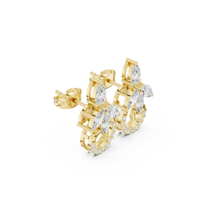 Pair Shot: Pear Cut Diamond Earrings with Halo Setting in 14k Yellow Gold - Lab Grown - Driona Jewels