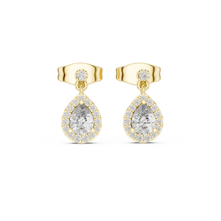 Pair Shot: Pear Cut Diamond Earrings with Halo Setting in 14k Yellow Gold - Lab Grown - Driona Jewels