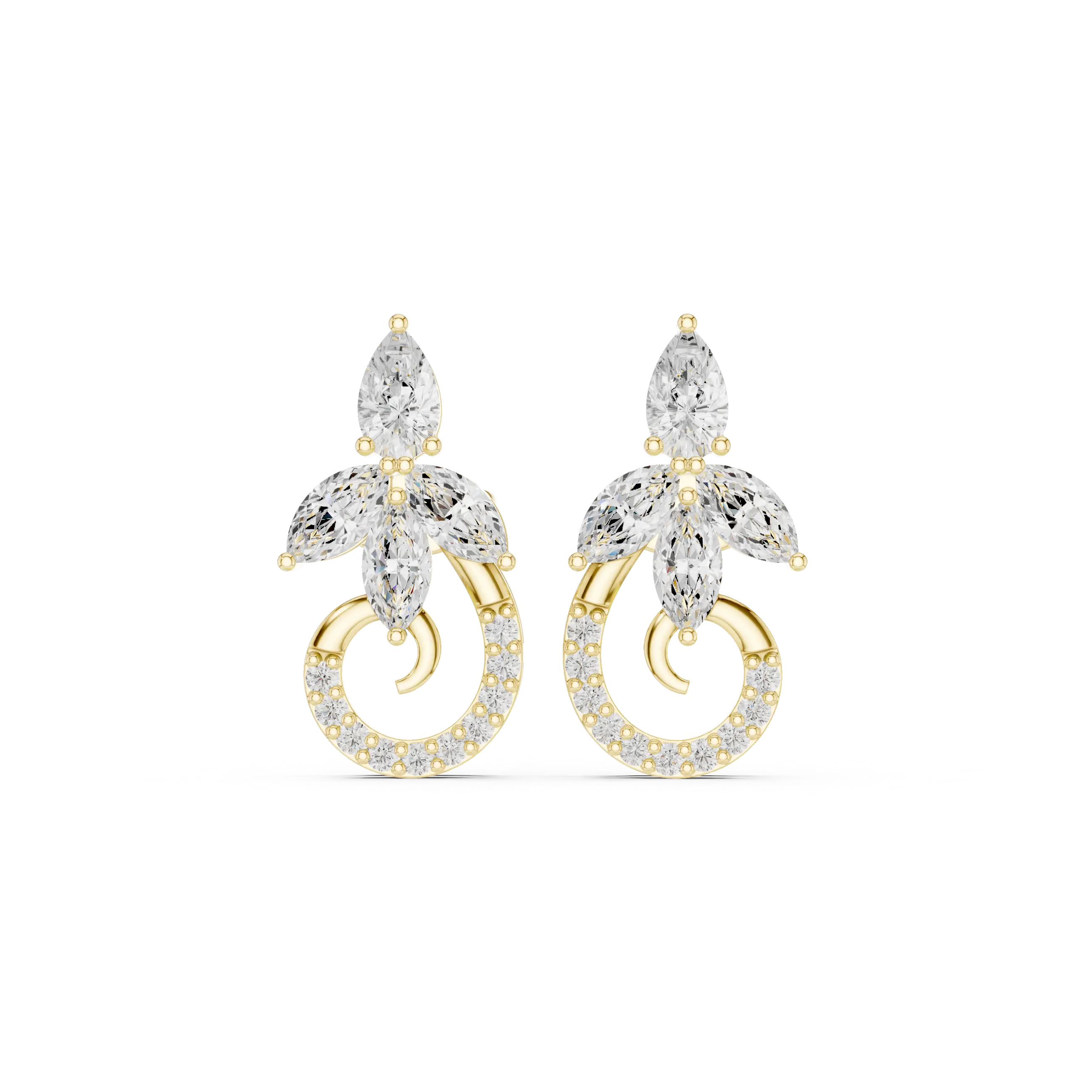 Pair Shot: Pear Cut Diamond Earrings with Halo Setting in 14k Yellow Gold - Lab Grown - Driona Jewels