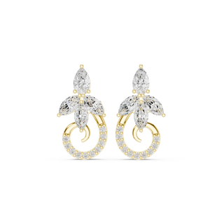 Pair Shot: Pear Cut Diamond Earrings with Halo Setting in 14k Yellow Gold - Lab Grown - Driona Jewels