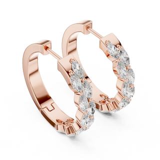 Pair-Shot: Pear Cut Diamond Earrings with Hoop Setting in 14k Rose Gold - Lab Grown - Driona Jewels