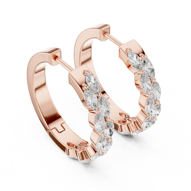 Pair-Shot: Pear Cut Diamond Earrings with Hoop Setting in 14k Rose Gold - Lab Grown - Driona Jewels