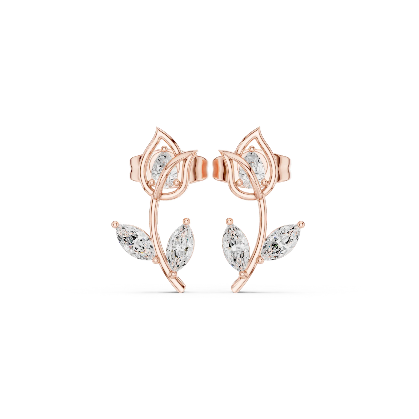 Pair Shot: Pear Cut Diamond Earrings with Prong Setting in 14k Rose Gold - Lab Grown - Driona Jewels
