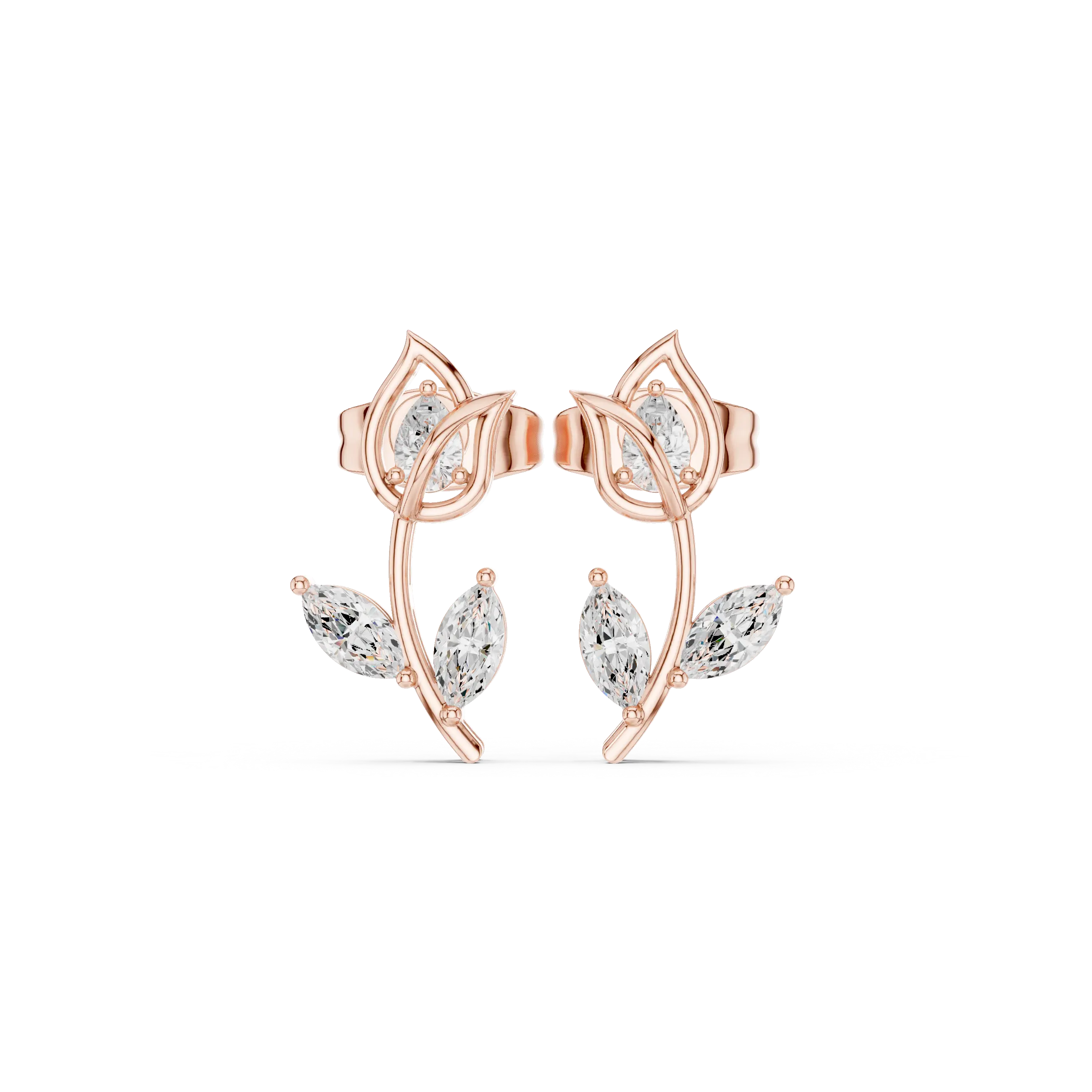 Pair Shot: Pear Cut Diamond Earrings with Prong Setting in 14k Rose Gold - Lab Grown - Driona Jewels