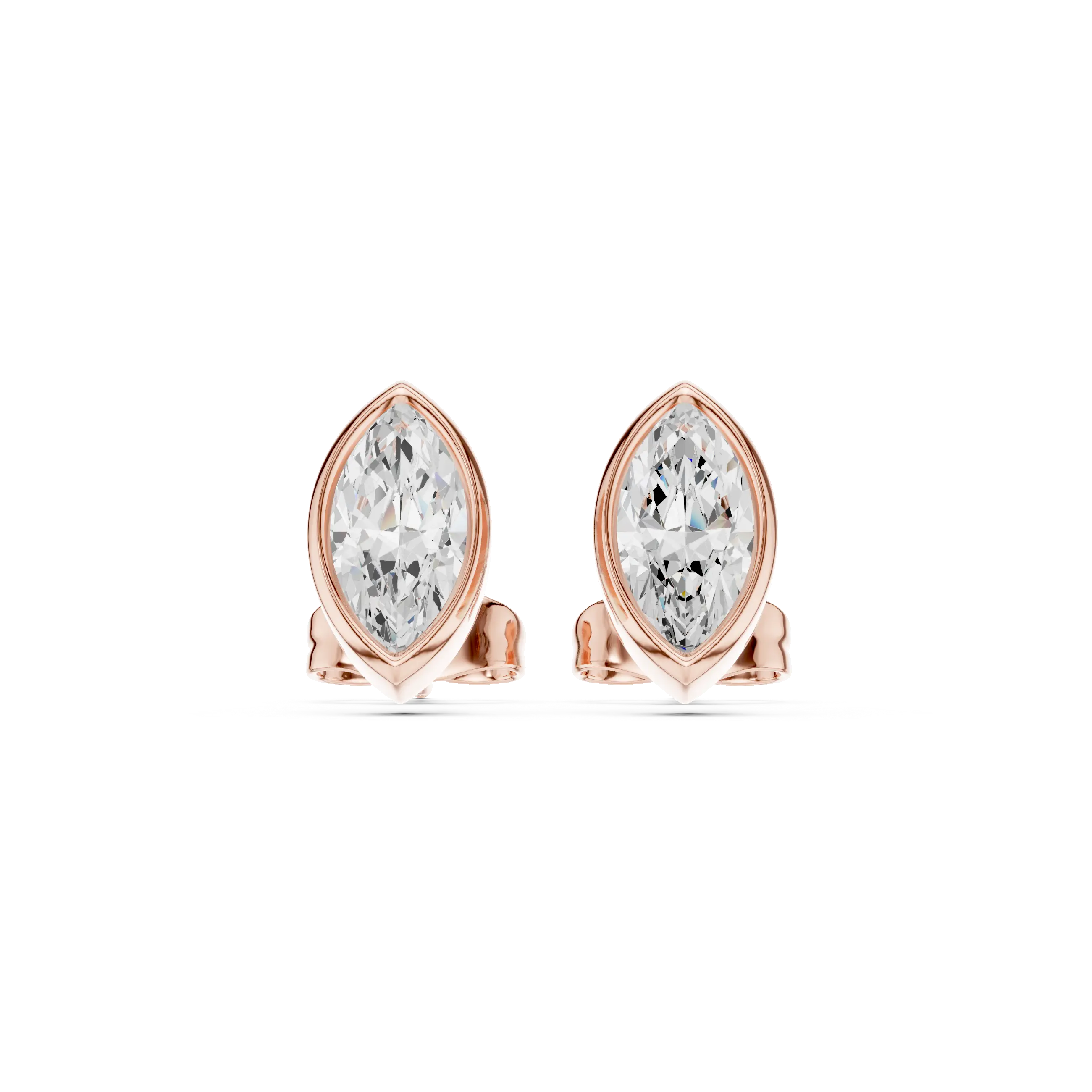 Pair-Shot: Pear Diamond Earrings with Prong Setting in 14k Rose Gold - Lab Grown - Driona Jewels