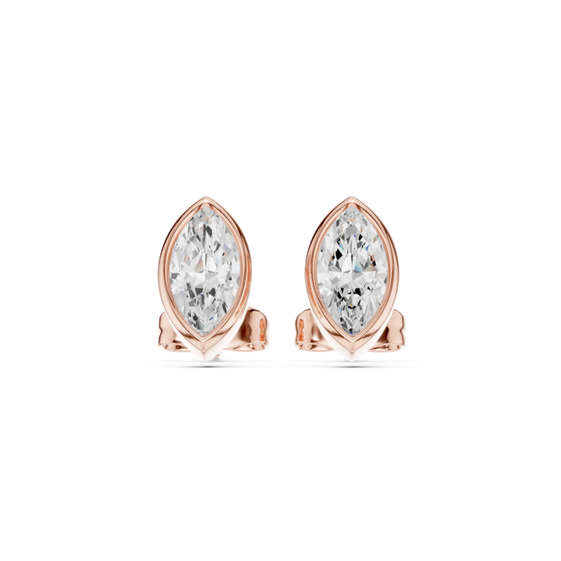 Pair-Shot: Pear Diamond Earrings with Prong Setting in 14k Rose Gold - Lab Grown - Driona Jewels