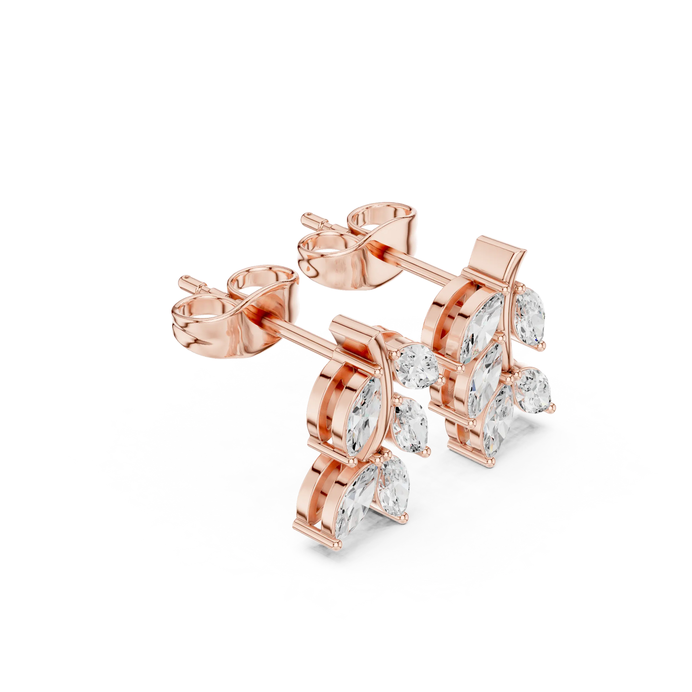 Pair-Shot: Pear Cut Diamond Earrings with Prong Setting in 14k Rose Gold - Lab Grown - Driona Jewels