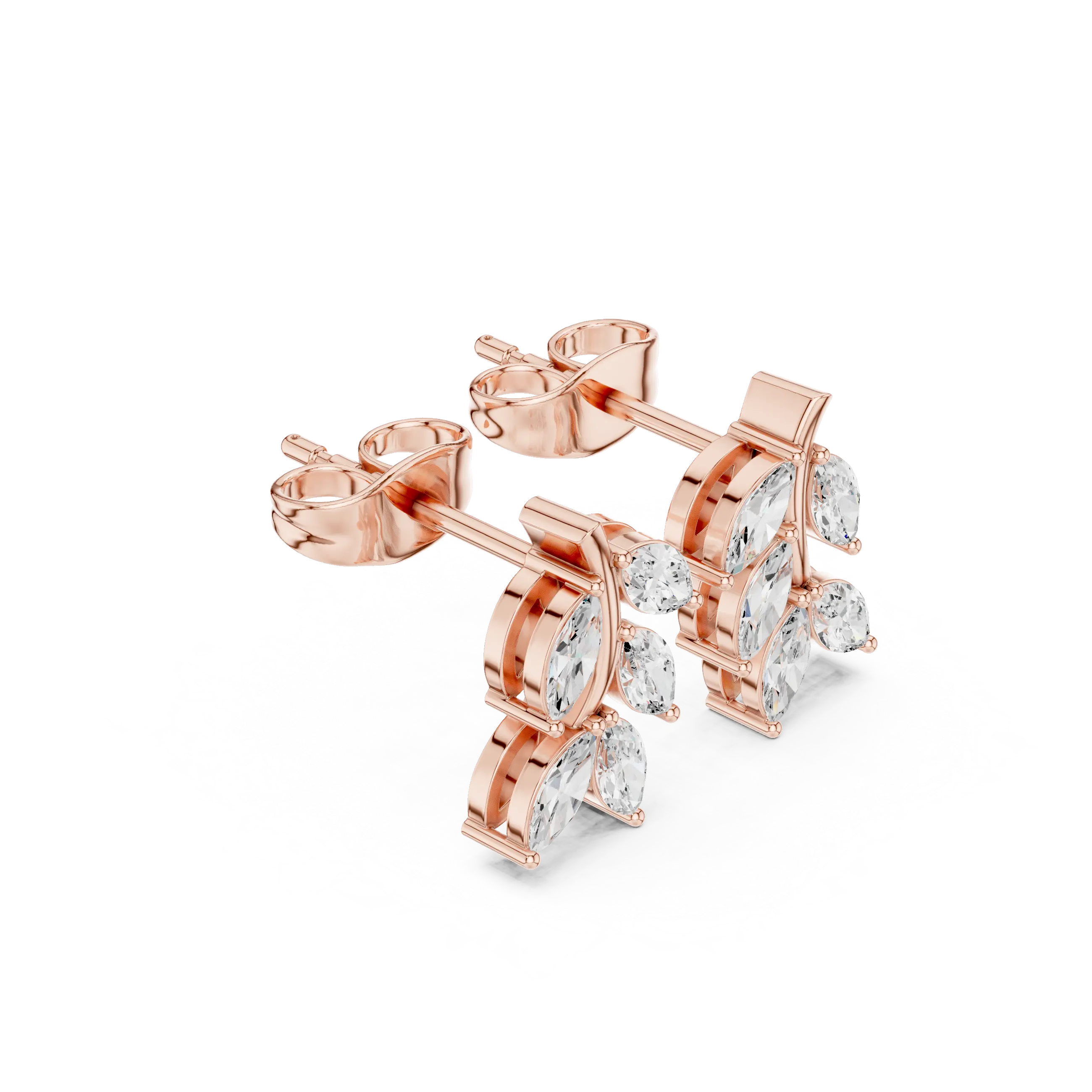 Pair-Shot: Pear Cut Diamond Earrings with Prong Setting in 14k Rose Gold - Lab Grown - Driona Jewels