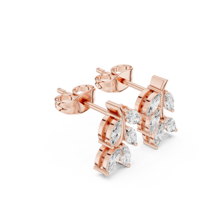 Pair-Shot: Pear Cut Diamond Earrings with Prong Setting in 14k Rose Gold - Lab Grown - Driona Jewels