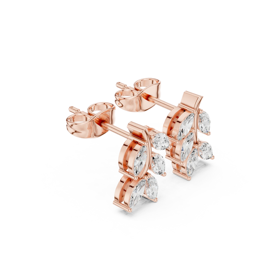 Pair-Shot: Pear Cut Diamond Earrings with Prong Setting in 14k Rose Gold - Lab Grown - Driona Jewels