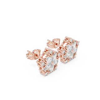 Three-Quarter View: Pear Cut Diamond Earrings with Prong Setting in 14k Rose Gold - Lab Grown - Driona Jewels