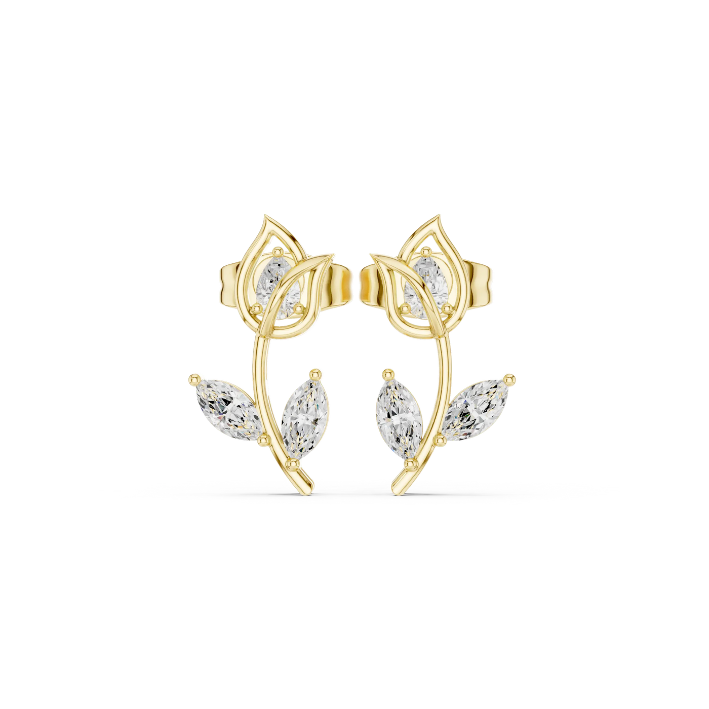 Pair Shot: Pear Cut Diamond Earrings with Prong Setting in 14k Yellow Gold - Lab Grown - Driona Jewels