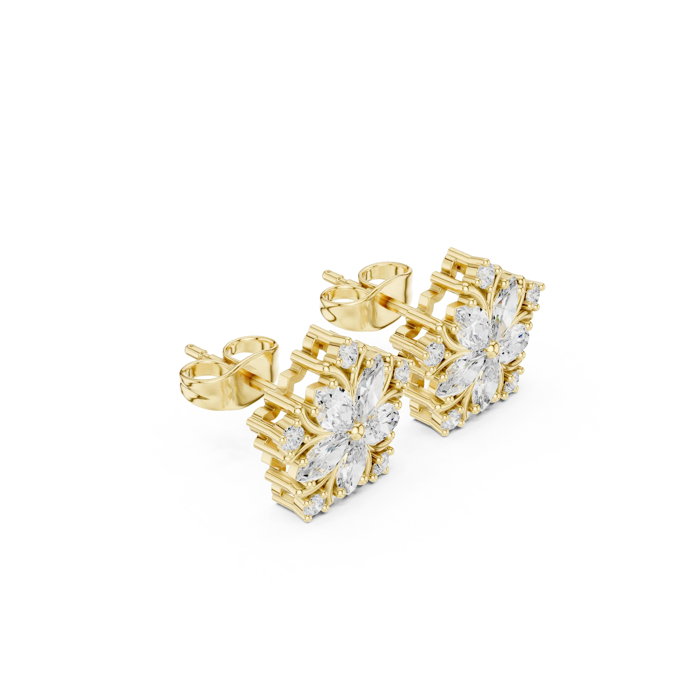 Pair Shot: Pear Cut Diamond Earrings with Prong Setting in 14k Yellow Gold - Lab Grown - Driona Jewels