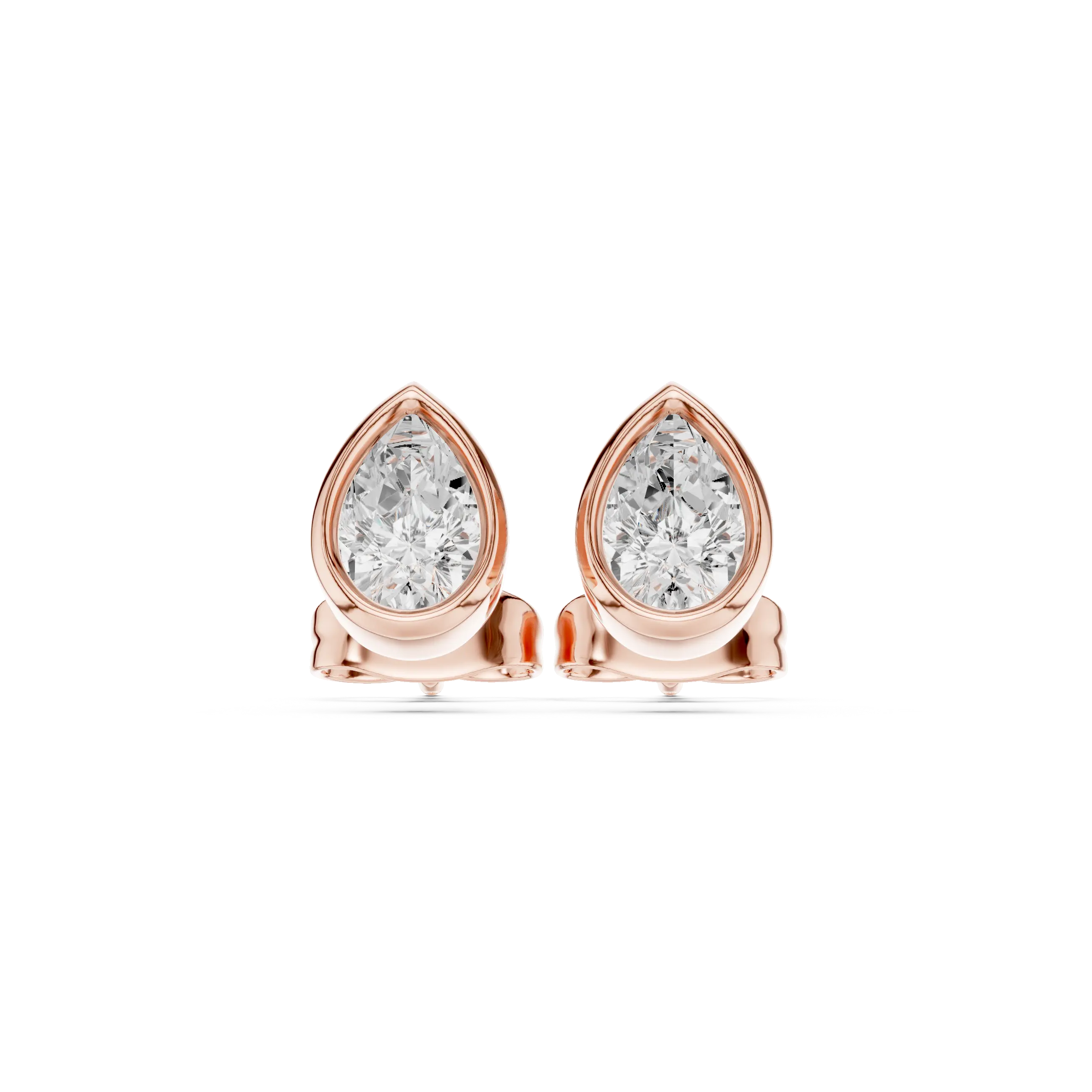 Pair-Shot: Pear Cut Diamond Earrings with Stud Setting in 14k Rose Gold - Lab Grown - Driona Jewels