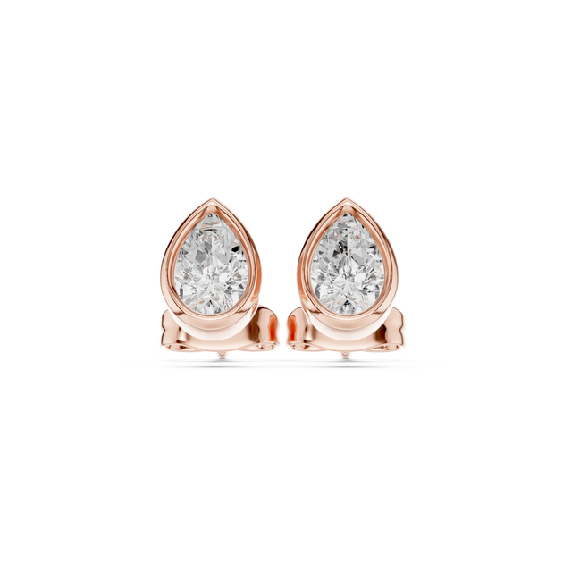 Pair-Shot: Pear Cut Diamond Earrings with Stud Setting in 14k Rose Gold - Lab Grown - Driona Jewels