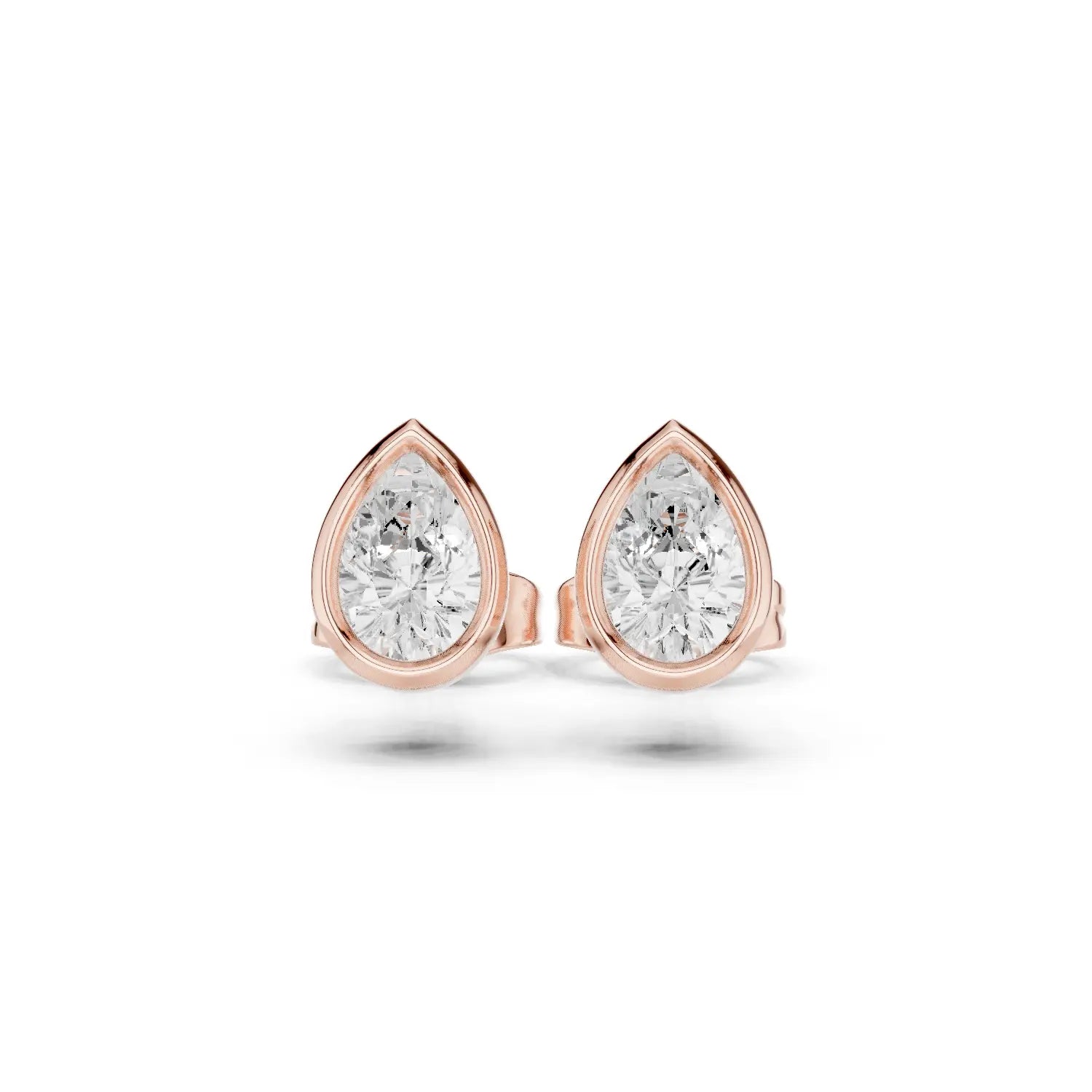 Pair-Shot: Pear Diamond Earrings with Stud Setting in 14k Rose Gold - Lab Grown - Driona Jewels