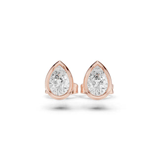 Pair-Shot: Pear Diamond Earrings with Stud Setting in 14k Rose Gold - Lab Grown - Driona Jewels