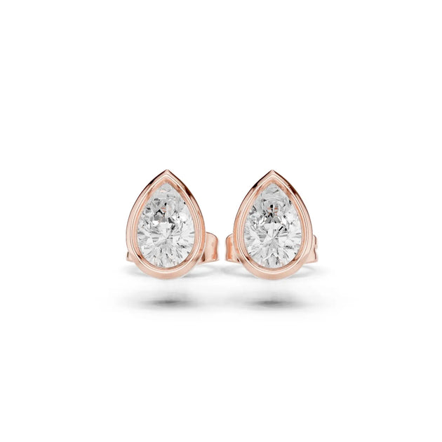 Pair-Shot: Pear Diamond Earrings with Stud Setting in 14k Rose Gold - Lab Grown - Driona Jewels