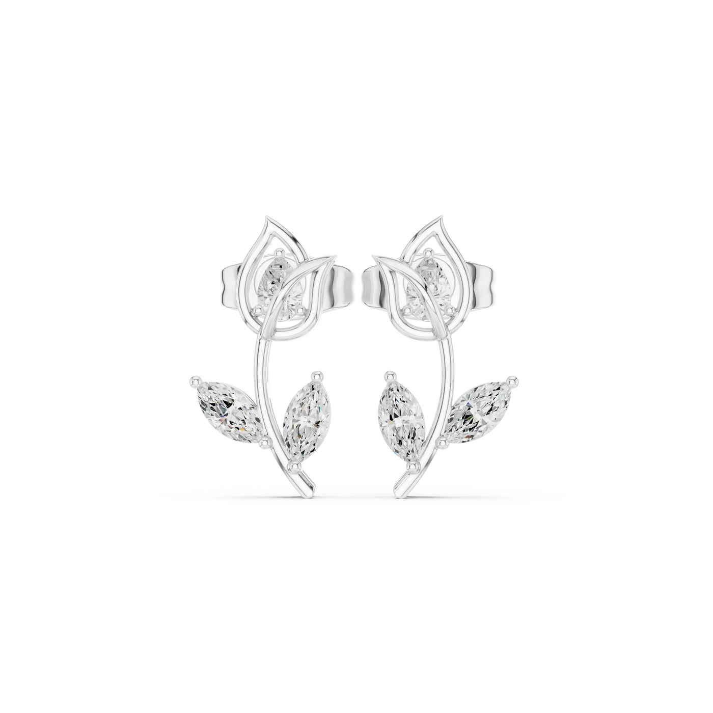 Pair-Shot: Pear Cut Diamond Earrings with Stud Setting in 14k White Gold - Lab Grown - Driona Jewels