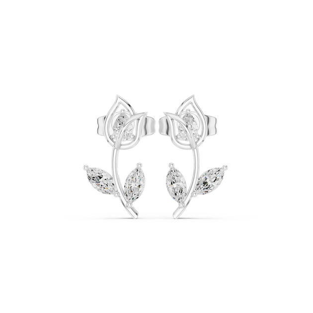 Pair-Shot: Pear Cut Diamond Earrings with Stud Setting in 14k White Gold - Lab Grown - Driona Jewels