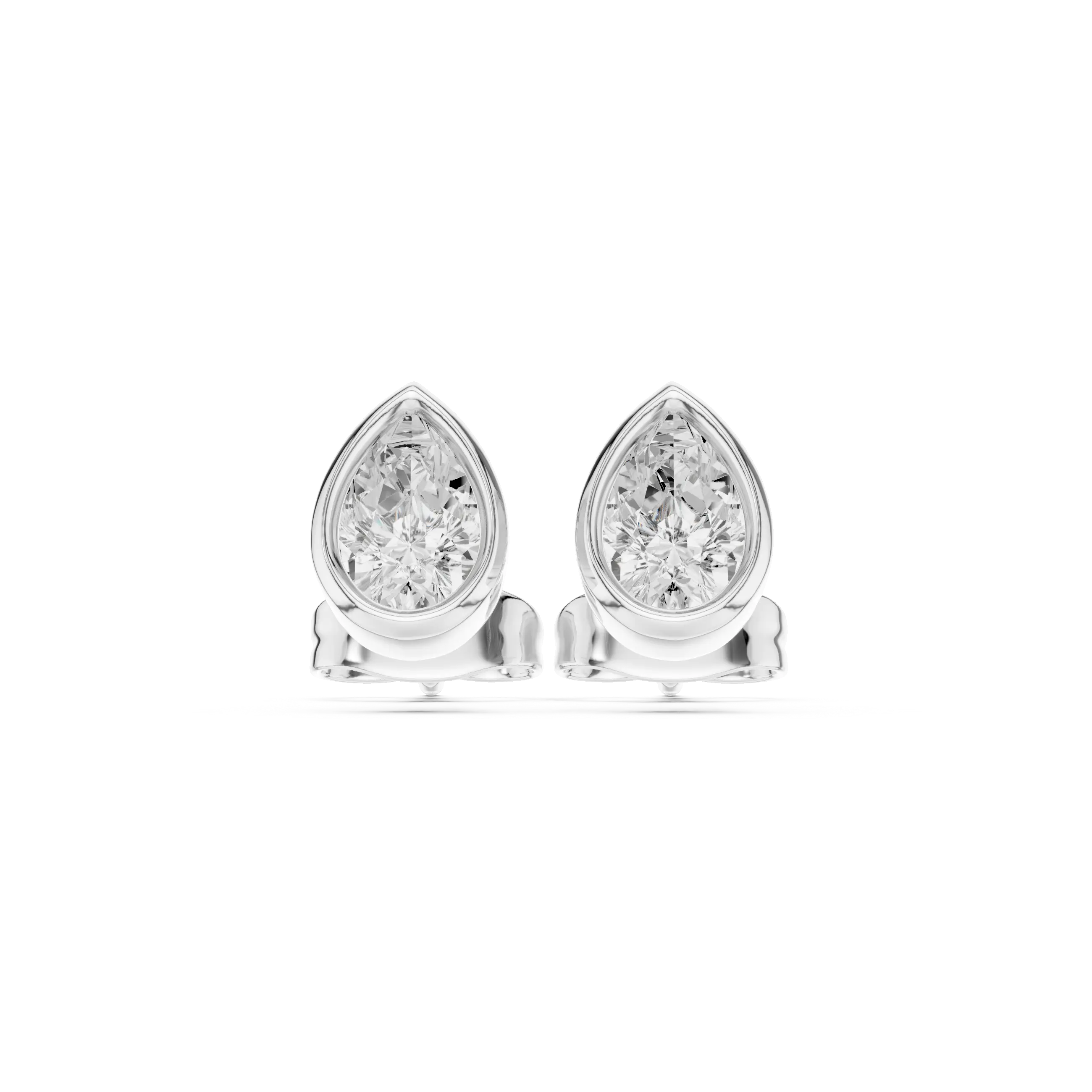 Pair-Shot: Pear Diamond Earrings with Stud Setting in 14k White Gold - Lab Grown - Driona Jewels