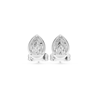 Pair-Shot: Pear Diamond Earrings with Stud Setting in 14k White Gold - Lab Grown - Driona Jewels