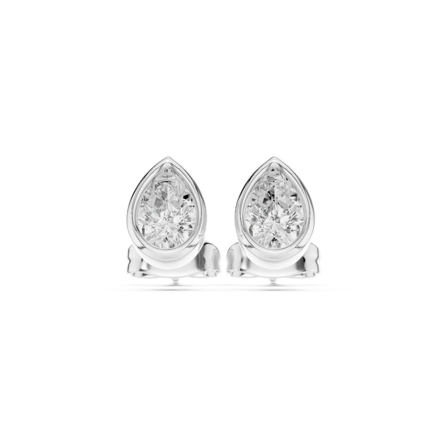 Pair-Shot: Pear Diamond Earrings with Stud Setting in 14k White Gold - Lab Grown - Driona Jewels