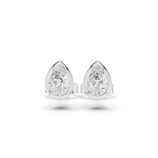 Pair-Shot: Pear Diamond Earrings with Stud Setting in 14k White Gold - Lab Grown - Driona Jewels
