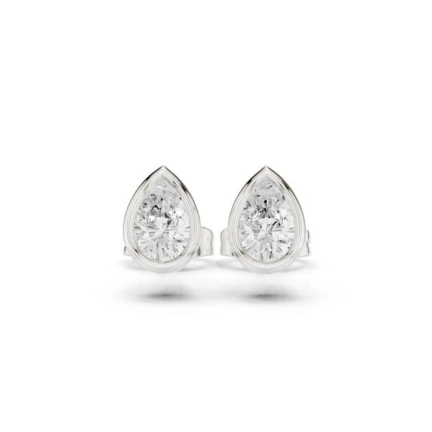 Pair-Shot: Pear Diamond Earrings with Stud Setting in 14k White Gold - Lab Grown - Driona Jewels