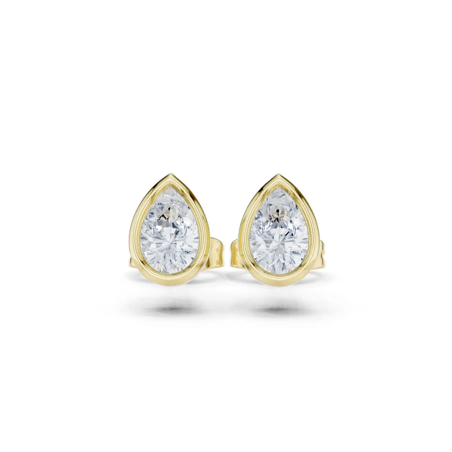 Pair-Shot: Pear Cut Diamond Earrings with Stud Setting in 14k Yellow Gold - Lab Grown - Driona Jewels