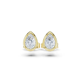 Pair-Shot: Pear Cut Diamond Earrings with Stud Setting in 14k Yellow Gold - Lab Grown - Driona Jewels