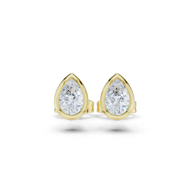 Pair-Shot: Pear Cut Diamond Earrings with Stud Setting in 14k Yellow Gold - Lab Grown - Driona Jewels