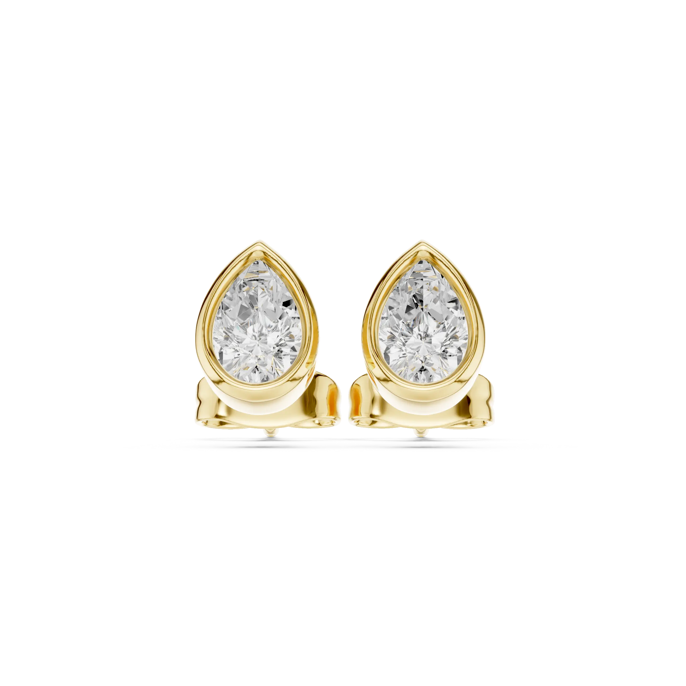 Pair Shot: Pear Cut Diamond Earrings with Stud Setting in 14k Yellow Gold - Lab Grown - Driona Jewels