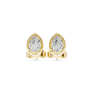 Pair Shot: Pear Cut Diamond Earrings with Stud Setting in 14k Yellow Gold - Lab Grown - Driona Jewels