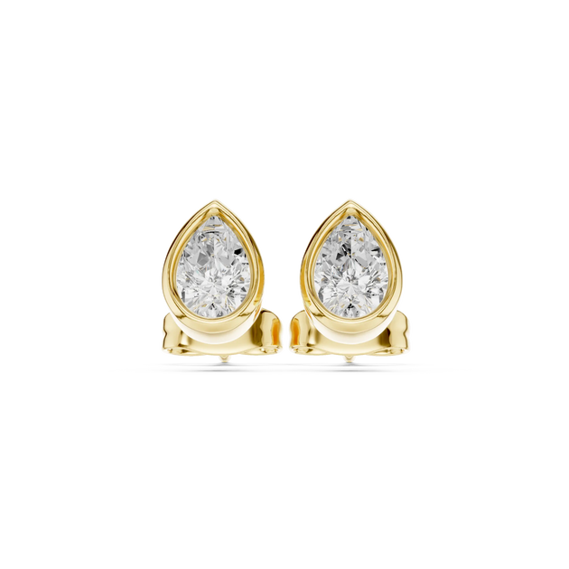 Pair Shot: Pear Cut Diamond Earrings with Stud Setting in 14k Yellow Gold - Lab Grown - Driona Jewels