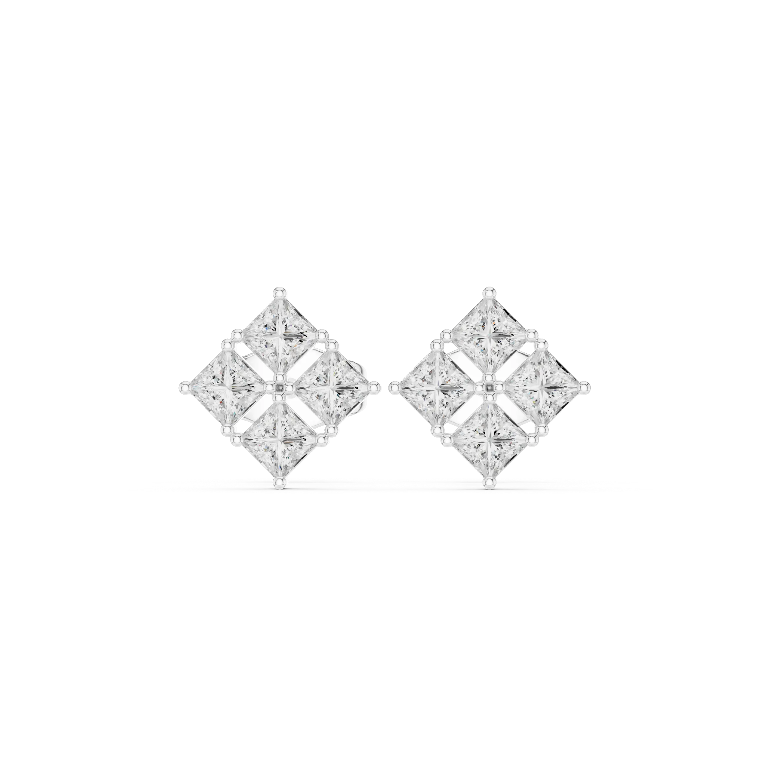 Pair Shot: Princess Diamond Earrings with Bezel Setting in 14k White Gold - Lab Grown - Driona Jewels
