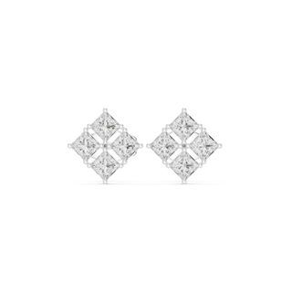 Pair Shot: Princess Diamond Earrings with Bezel Setting in 14k White Gold - Lab Grown - Driona Jewels