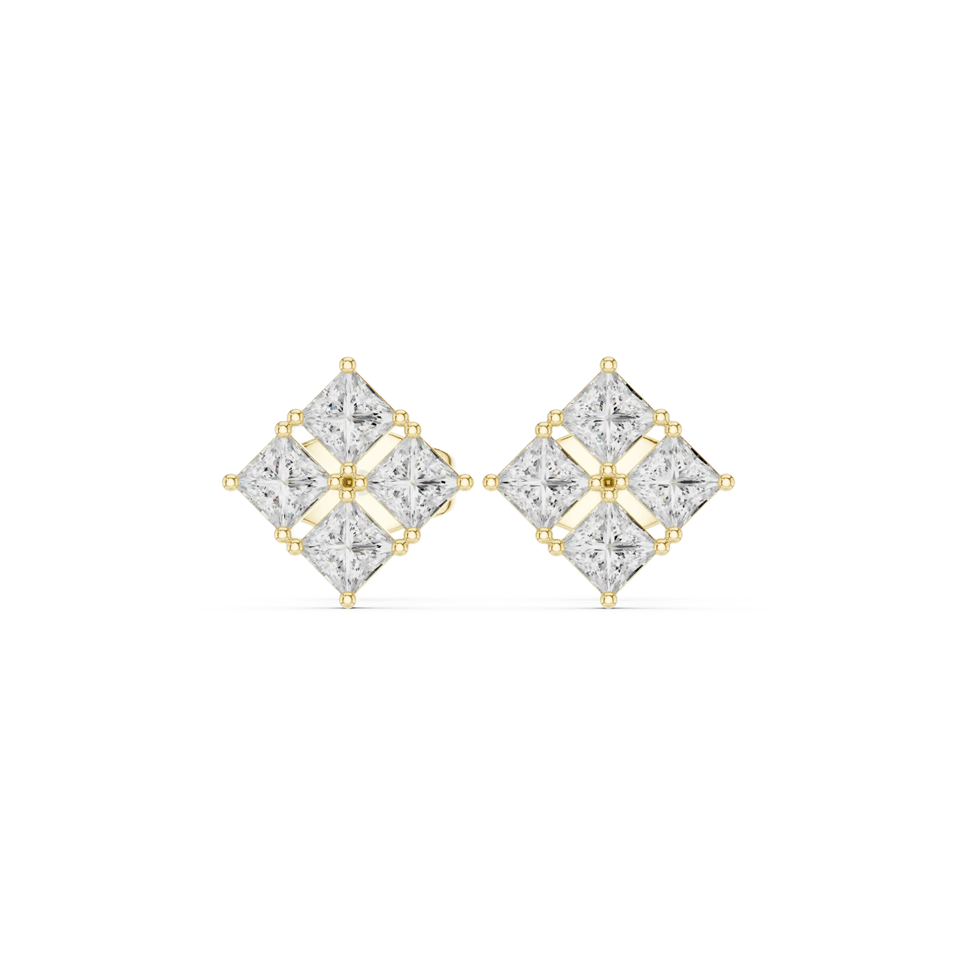 Pair Shot: Princess Diamond Earrings with Bezel Setting in 14k Yellow Gold - Lab Grown - Driona Jewels