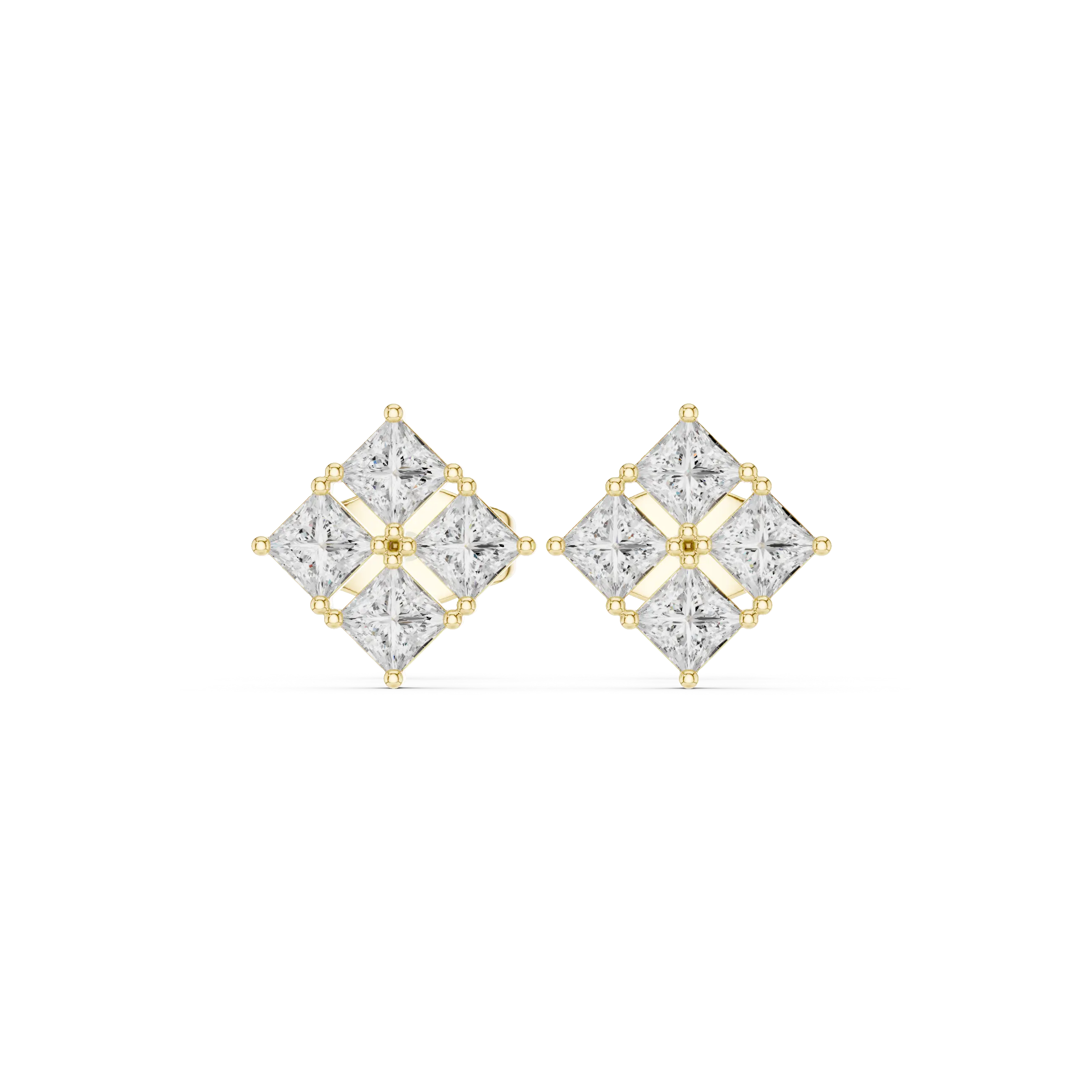 Pair Shot: Princess Diamond Earrings with Bezel Setting in 14k Yellow Gold - Lab Grown - Driona Jewels