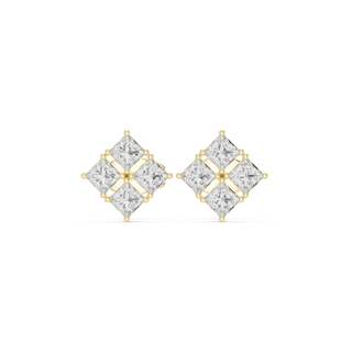 Pair Shot: Princess Diamond Earrings with Bezel Setting in 14k Yellow Gold - Lab Grown - Driona Jewels