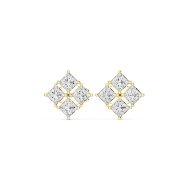 Pair Shot: Princess Diamond Earrings with Bezel Setting in 14k Yellow Gold - Lab Grown - Driona Jewels