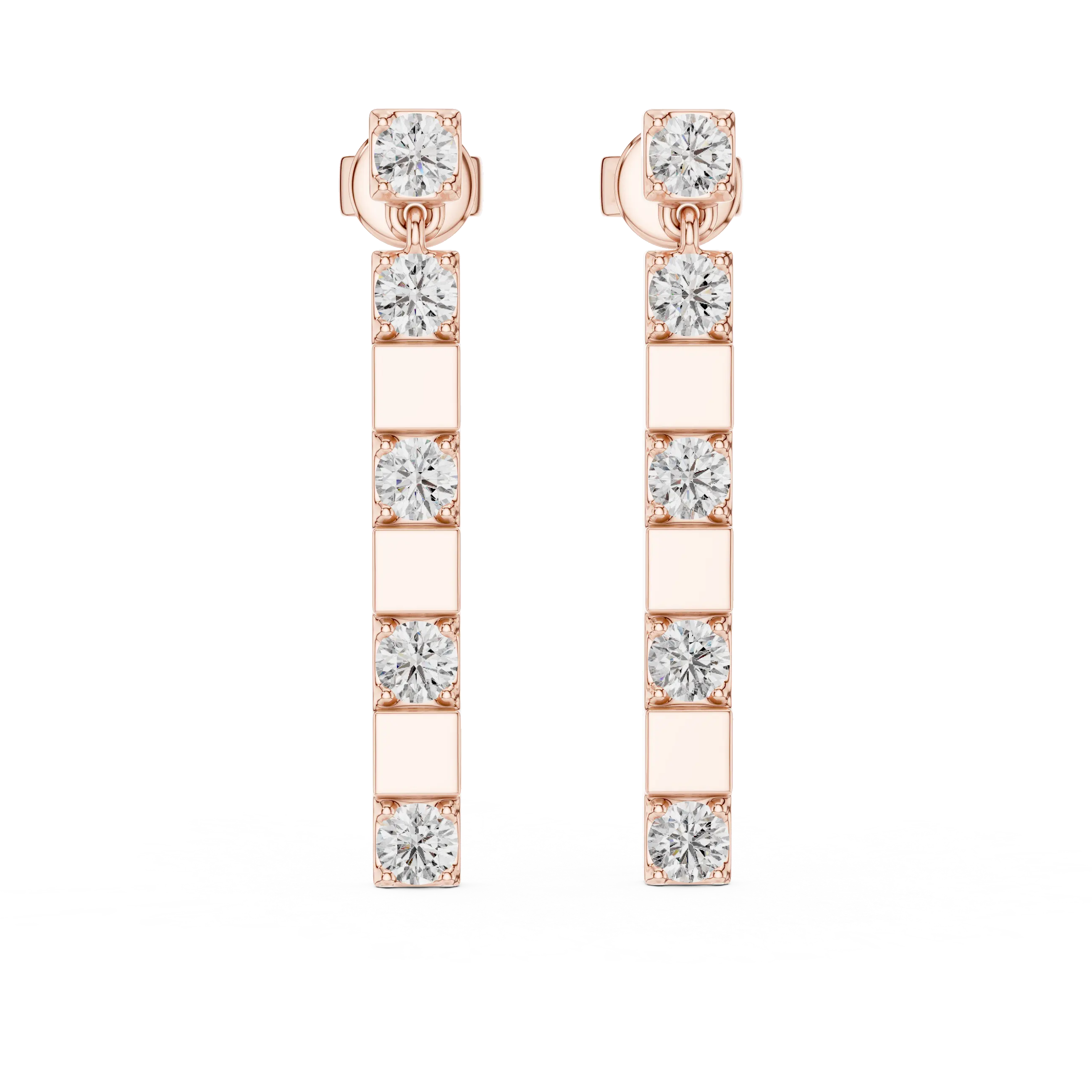 Pair Shot: Princess Diamond Earrings with Channel Setting in 14k Rose Gold - Lab Grown - Driona Jewels