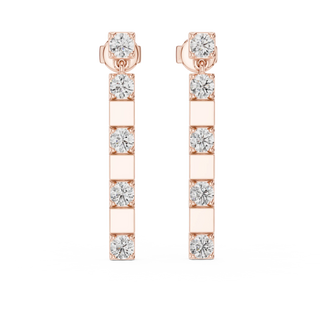 Pair Shot: Princess Diamond Earrings with Channel Setting in 14k Rose Gold - Lab Grown - Driona Jewels