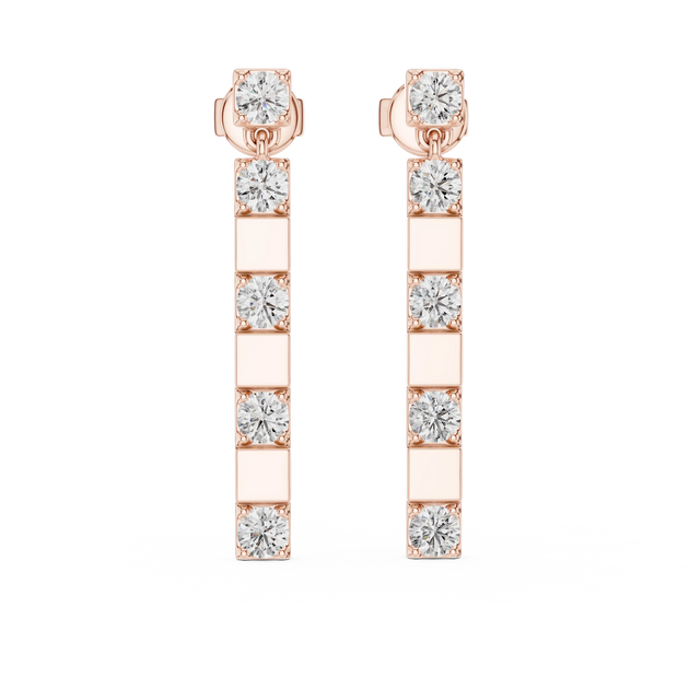 Pair Shot: Princess Diamond Earrings with Channel Setting in 14k Rose Gold - Lab Grown - Driona Jewels