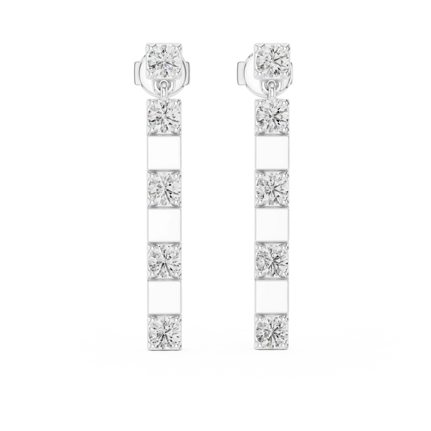 Pair Shot: Princess Diamond Earrings with Channel Setting in 14k White Gold - Lab Grown - Driona Jewels