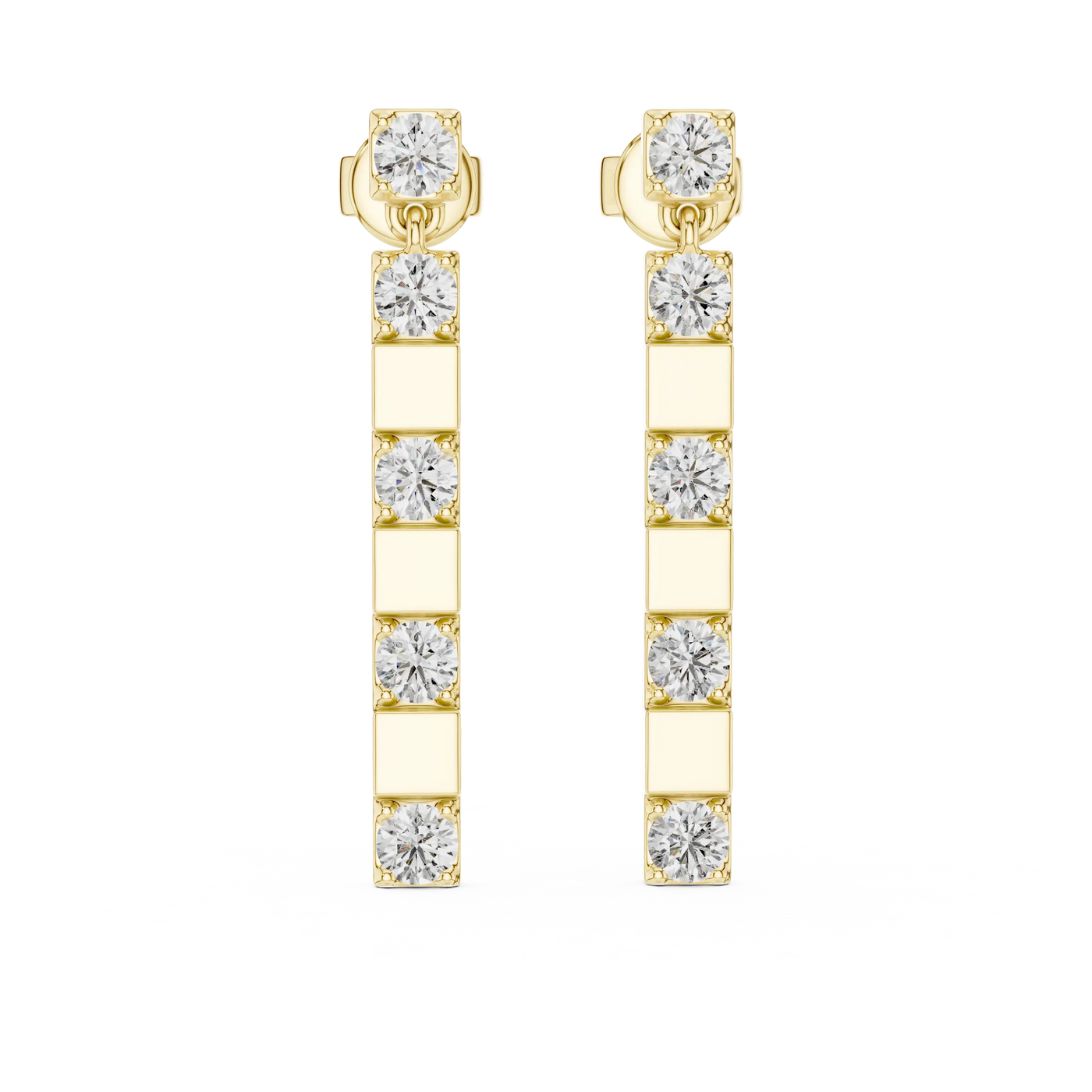Pair Shot: Princess Diamond Earrings with Channel Setting in 14k Yellow Gold - Lab Grown - Driona Jewels