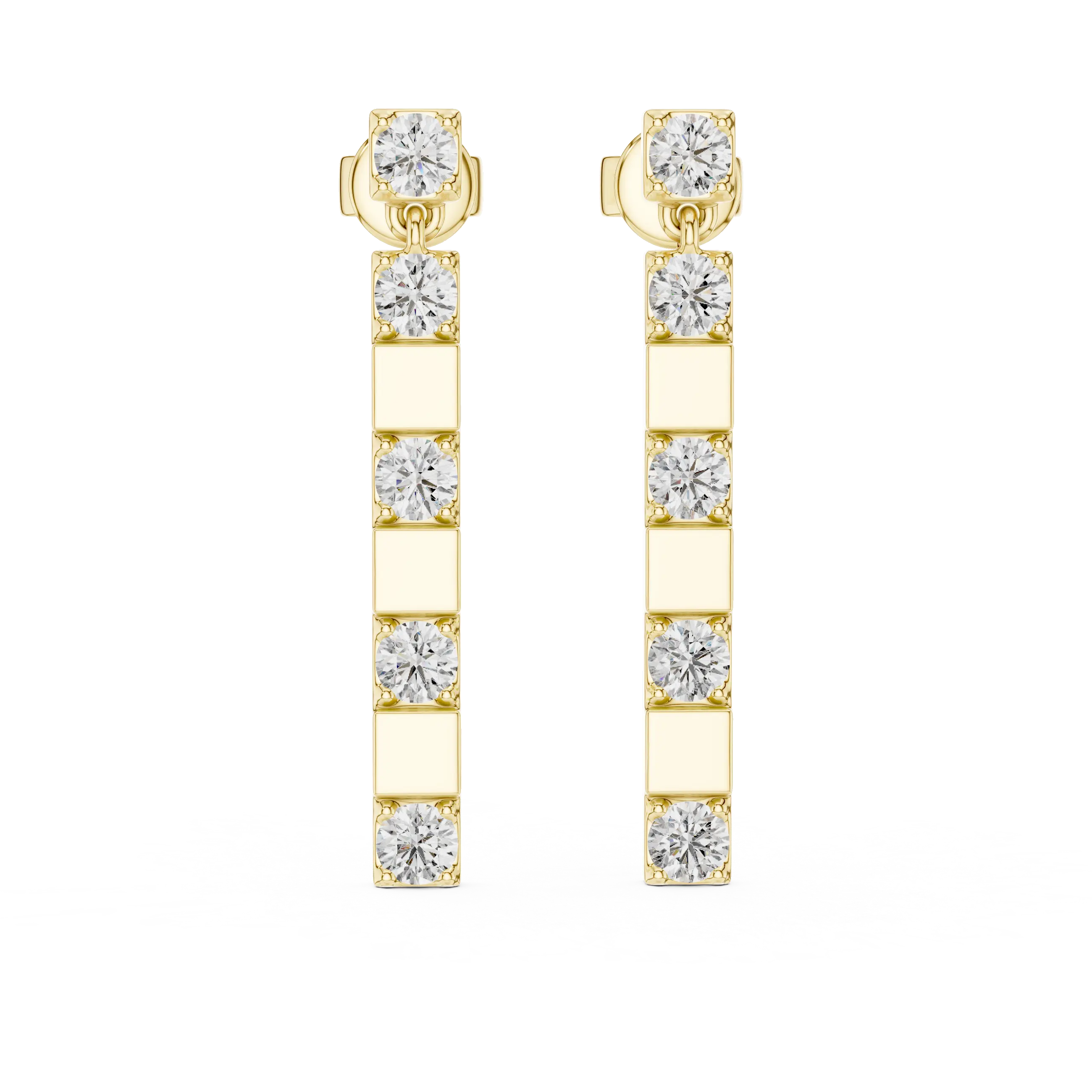 Pair Shot: Princess Diamond Earrings with Channel Setting in 14k Yellow Gold - Lab Grown - Driona Jewels