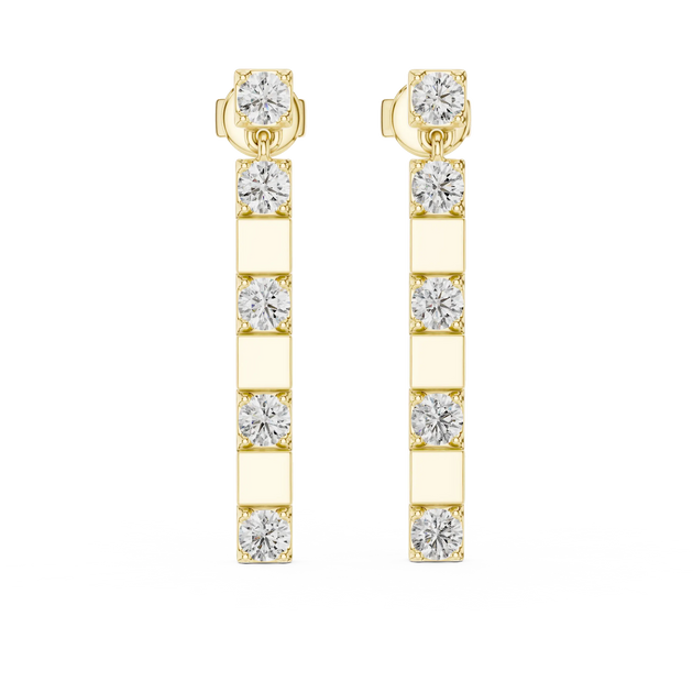 Pair Shot: Princess Diamond Earrings with Channel Setting in 14k Yellow Gold - Lab Grown - Driona Jewels