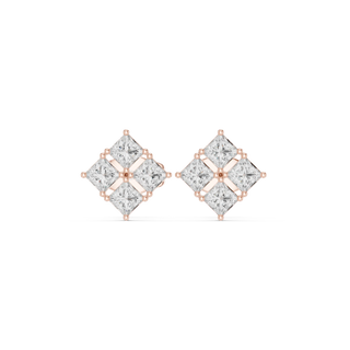 Pair Shot: Princess Diamond Earrings with Cluster Setting in 14k Rose Gold - Lab Grown - Driona Jewels